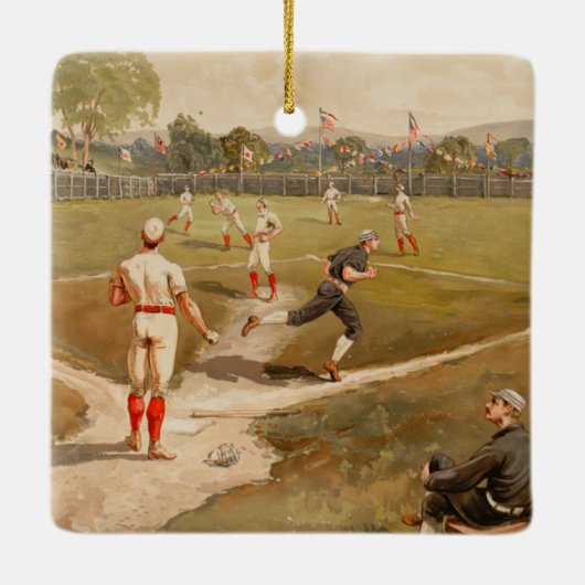 ヴィンテージ1800年代の野球ゲームのクリスマス セラミックオーナメント (裏面)