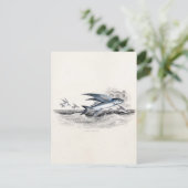 ヴィンテージ1800年代の青飛んでいるい魚の海波 ポストカード (スタンド正面)