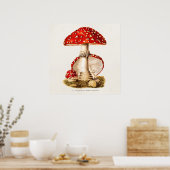 ヴィンテージ1800年代マッシュルーム赤いキノコのテンプレート ポスター (キッチン)