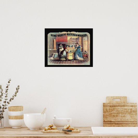 ヴィンテージ1800年代後半の女性と洗濯機シーン ポスター (キッチン)