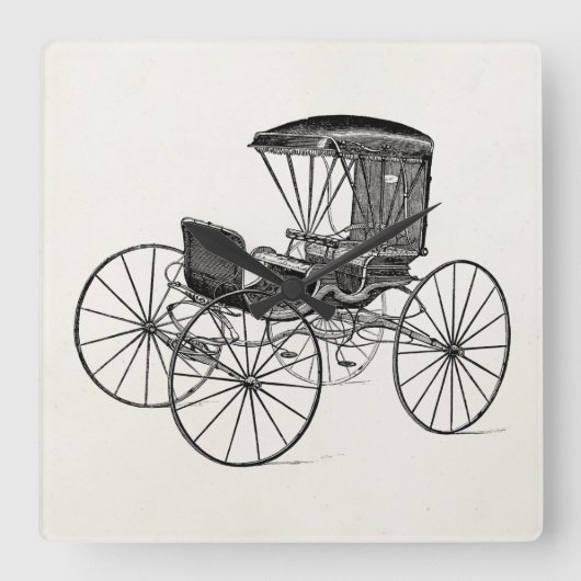 ヴィンテージ1800sキャリッジ馬描アンティーク乳母車 スクエア壁時計 (正面)
