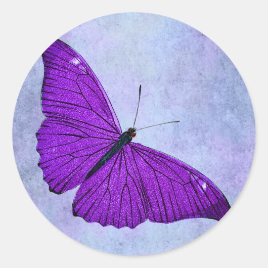 ヴィンテージ1800sダークパープルバタフライイラストレーション ラウンドシール (正面)