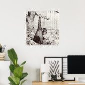 ヴィンテージ1800sチンパンジーうさぎモンキーバニーチンプ ポスター (ホームオフィス)