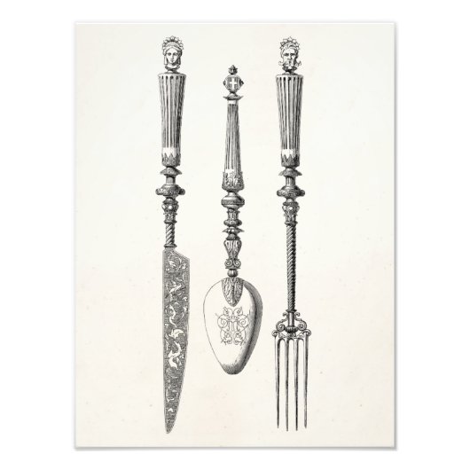 ヴィンテージ1800sナイフフォークスプーンナイフ旧刃物 フォトプリント            (正面)