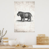 ヴィンテージ1800sヒポタマスイラストレーション- Hippos ポスター (キッチン)