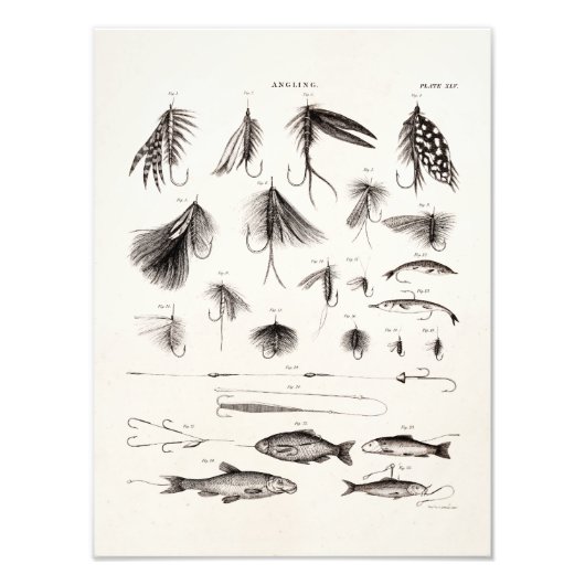 ヴィンテージ1800s釣りフライ古いフック フォトプリント (正面)