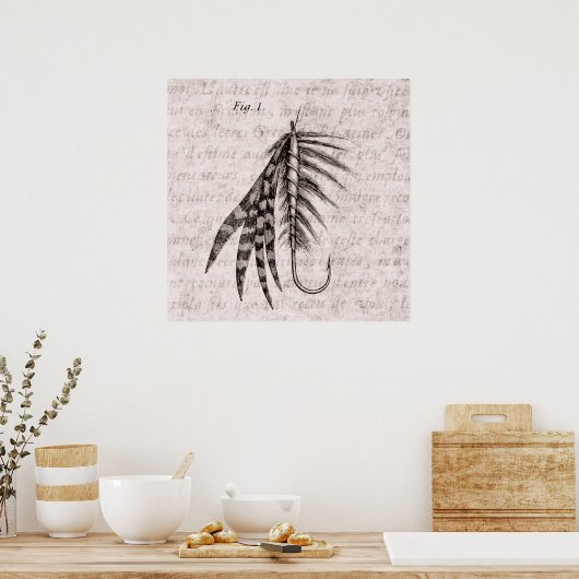 ヴィンテージ1800s釣りフライ古いフック ポスター (キッチン)