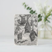 ヴィンテージ1800s飛んでいるキツネこうもりレトロテンプレートこうもり ポストカード (スタンド正面)