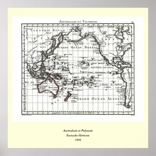 ヴィンテージ1806の地図 – オーストラリア・エポリネシー ポスター (正面)