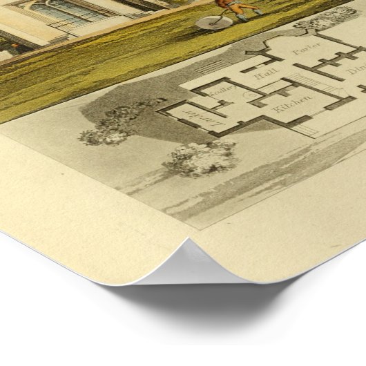 ヴィンテージ1818ハウスデザインコテージレイアウトプリント ポスター (角)