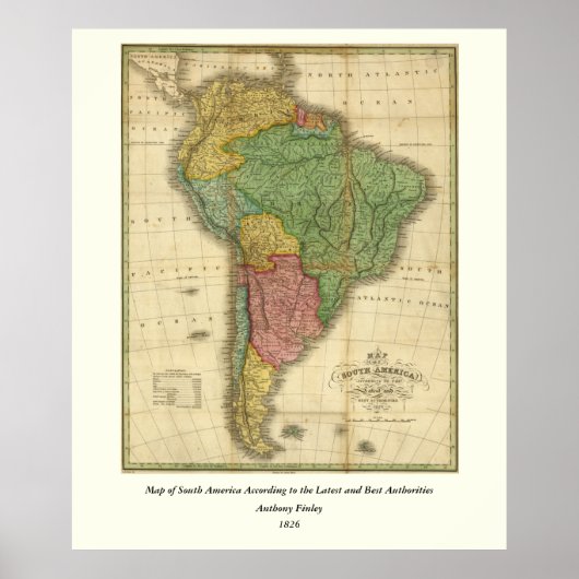 ヴィンテージ1826南米の地図Anthony Finley ポスター (正面)
