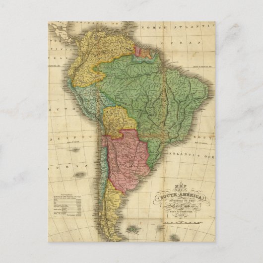 ヴィンテージ1826南米の地図Anthony Finley ポストカード (正面)