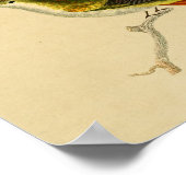 ヴィンテージ1830ハミングバードプリントレッドグリーン ポスター (角)