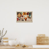 ヴィンテージ1831キノコ品種イエローレッドプリント ポスター (キッチン)