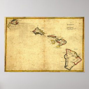 ヴィンテージ1837ハワイの地図 – ハワイアン諸島 ポスター