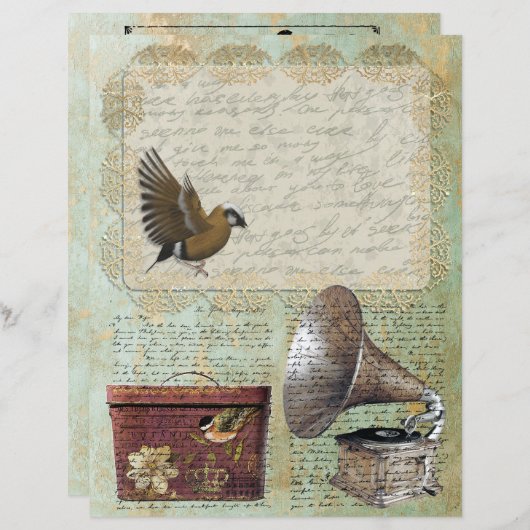 ヴィンテージ1837文字レースラベル蓄音機帽子ボックス (正面/裏面)