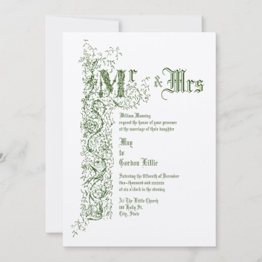 ヴィンテージ1839ビクトリアン年のフローラ縁ど結婚の 招待状 (正面)