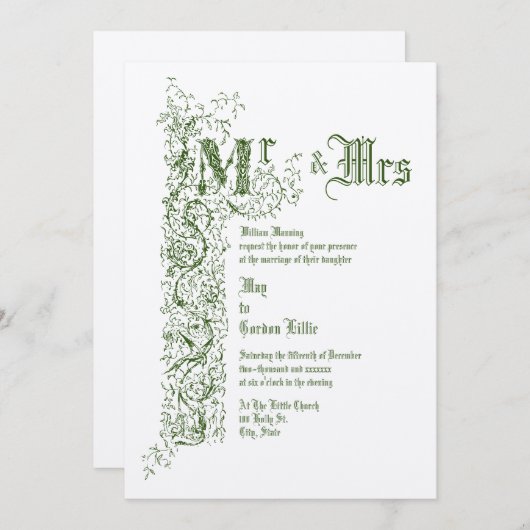 ヴィンテージ1839ビクトリアン年のフローラ縁ど結婚の 招待状 (正面/裏面)