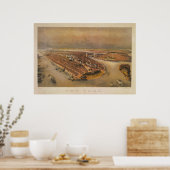 ヴィンテージ1847 New York City Bird's Eye Viewマップ ポスター (キッチン)