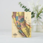 ヴィンテージ1851カリフォルニア金ゴールド地域州マップ ポストカード (スタンド正面)