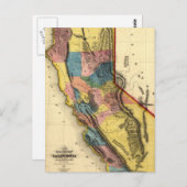 ヴィンテージ1851カリフォルニア金ゴールド地域州マップ ポストカード (正面/裏面)