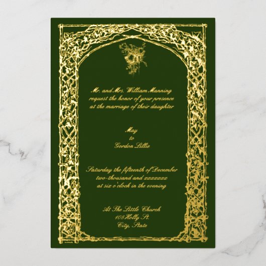 ヴィンテージ1859ビクトリアン年つる植物トレリ縁どス 箔招待状 (正面)