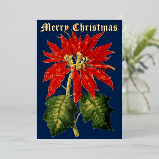 ヴィンテージ1867ポインセチア・クリスマス 箔シーズンカード (立ち正面)