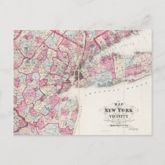 ヴィンテージ1868ニューヨークの地図 ポストカード (正面)