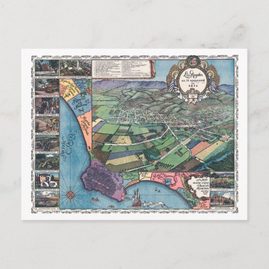 ヴィンテージ1871年ロサンゼルスの地図 ポストカード (正面)