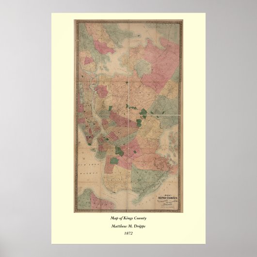 ヴィンテージ1872ブルックリンの地図 – ニューヨーク，クイーンズ ポスター (正面)