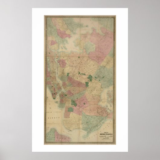 ヴィンテージ1872ブルックリンの地図 – ニューヨーク，クイーンズ ポスター (正面)