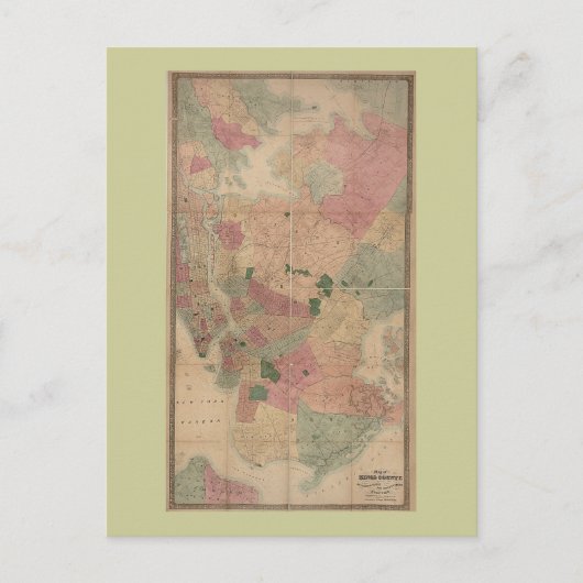 ヴィンテージ1872ブルックリンの地図 – ニューヨーク,クイーンズ ポストカード (正面)