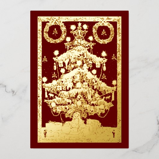 ヴィンテージ1873ビクトリアン年クリスマスツリー 箔シーズンカード (正面)