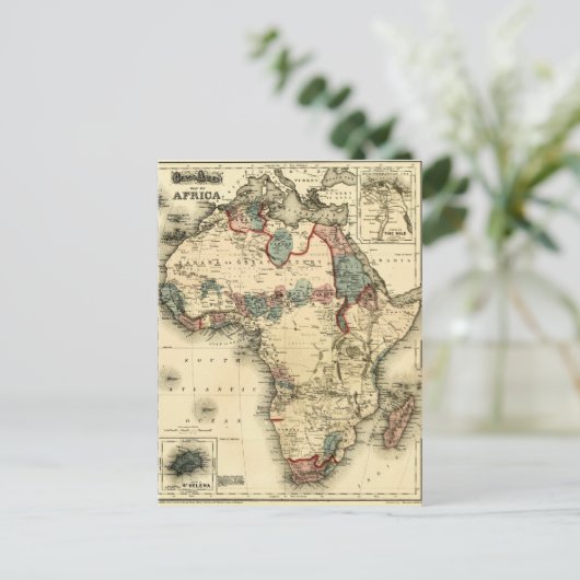 ヴィンテージ1874アフリカの地図アフリカアンティークアフリカプリント ポストカード (スタンド正面)