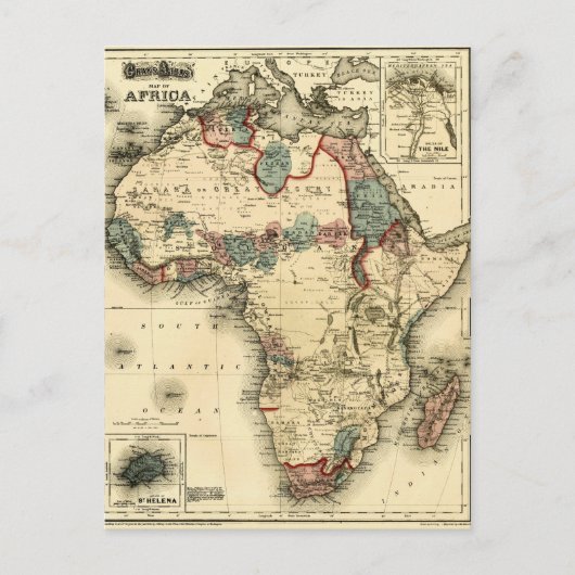 ヴィンテージ1874アフリカの地図アフリカアンティークアフリカプリント ポストカード (正面)