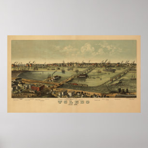 ヴィンテージ1876トレドオハイオの地図 ポスター