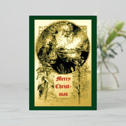 ヴィンテージ1879ビクトリアン年父クリスマス 箔シーズンカード (立ち正面)