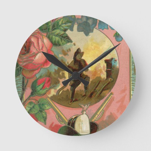 ヴィンテージ1880の消防士の戦闘機カバー ラウンド壁時計 (正面)