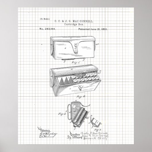 ヴィンテージ1881 Ammoカートリッジボックス特許 ポスター (正面)