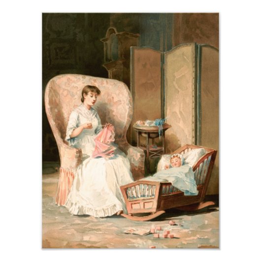 ヴィンテージ1888母と眠るベビー，復元 フォトプリント            (正面)