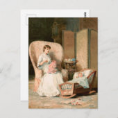 ヴィンテージ1888母と眠るベビー，復元 ポストカード (正面/裏面)