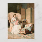 ヴィンテージ1888母と眠るベビー,復元 ポストカード (正面)