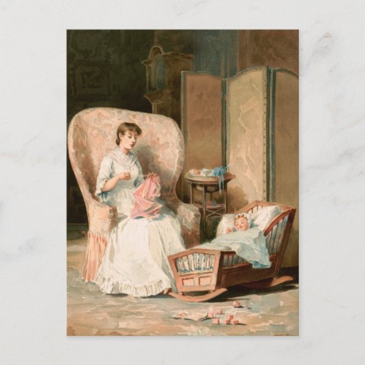 ヴィンテージ1888母と眠るベビー，復元 ポストカード (正面)