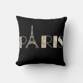 ヴィンテージ1889の地図からのパリの単語の芸術 クッション