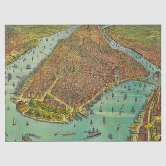 ヴィンテージ1889ニューヨーク市地図 薄葉紙 (正面)