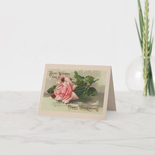 ヴィンテージ1890年バラ誕生日グリーティングカード カード (正面)