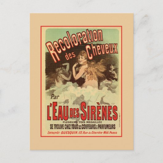 ヴィンテージ1890年代マーメイドフランスのヘアカラー広告 ポストカード (正面)