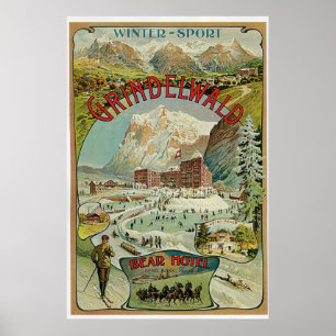 ヴィンテージ1890sスイスアルプス冬のスポーツホテルad ポスター