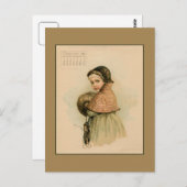ヴィンテージ1891年2月の美しい子供のスケッチ ポストカード (正面/裏面)