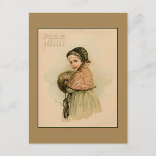 ヴィンテージ1891年2月の美しい子供のスケッチ ポストカード